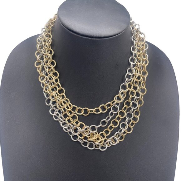 Jules Multi Strand Layered Collared Choker Necklace Silver and Gold Tone 18-21 - Picture 1 of 5